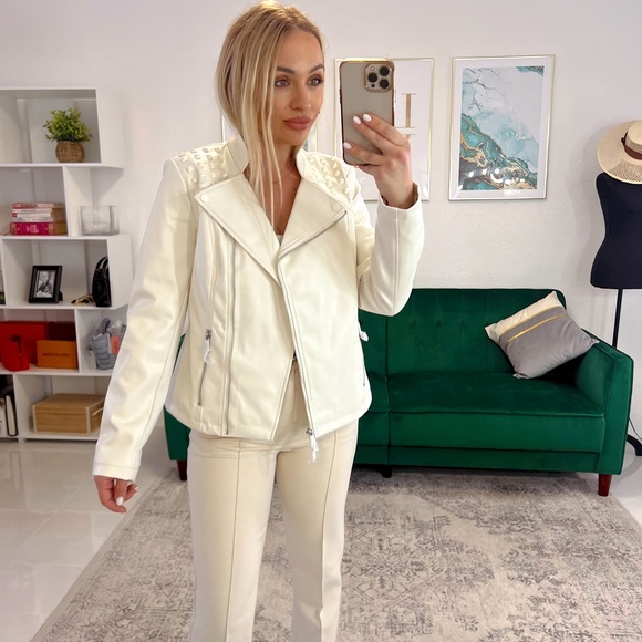 G By Giuliana Faux Leather Studded Ivory Jacket - Picture 5 of 8
